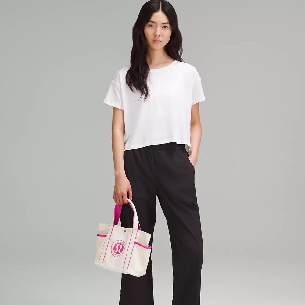 Lululemon Daily Multi-Pocket Mini Canvas Tote Bag 6.5L- Natural/Pow Pink Tone